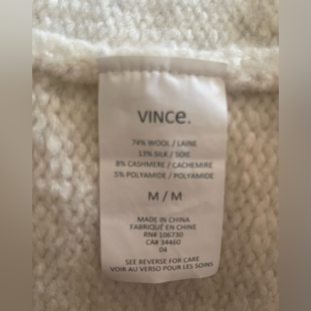 Vince Ivory Wool Blend Shawl/Cardigan Hooded Long Sweater Sz M. Style #F296 - Picture 5 of 8